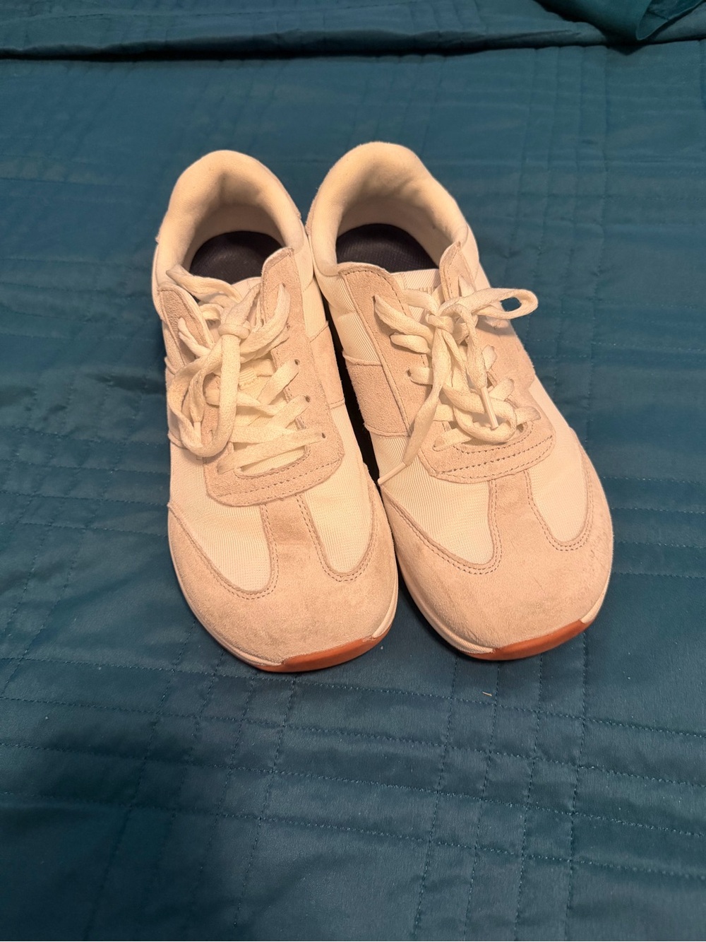 WHITIN Cream Suede & Canvas Lace-Up Sneakers with Tan Sole Accents